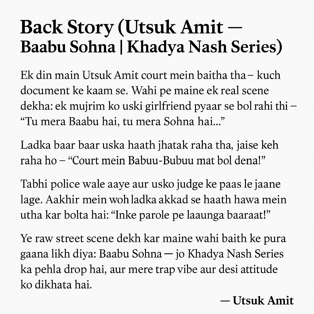 Baabu Sohna Back Story by Utsuk Amit | Khadya Nash Series